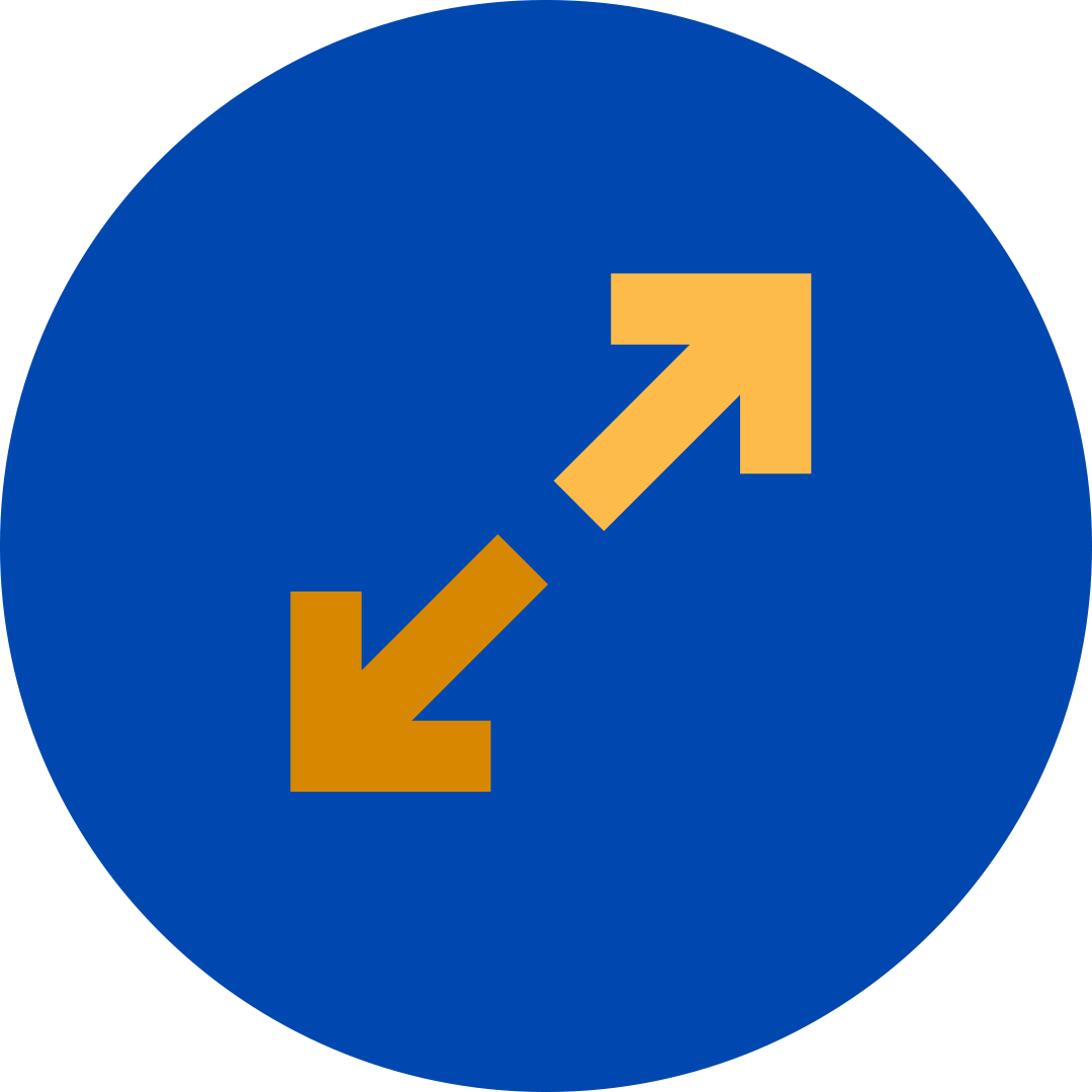 one yellow and one orange arrow pointing in opposite directions in a blue circle.