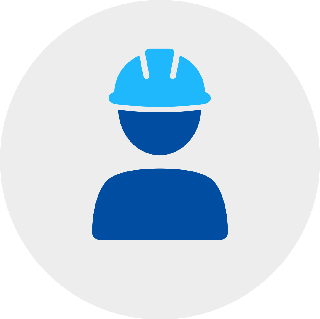 blue person with a safety helmet in a grey circle