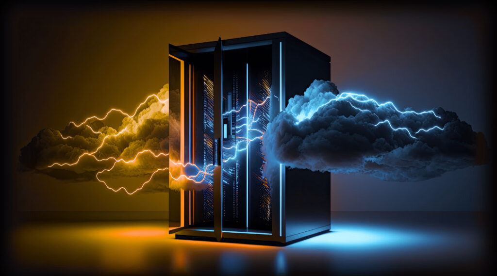 Server Rack With Yellow and Blue Thunderstorm