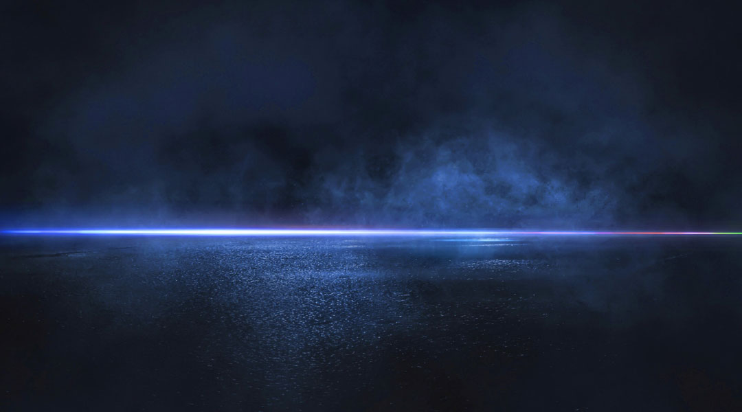 blue and purple glowing line across dark blue mist