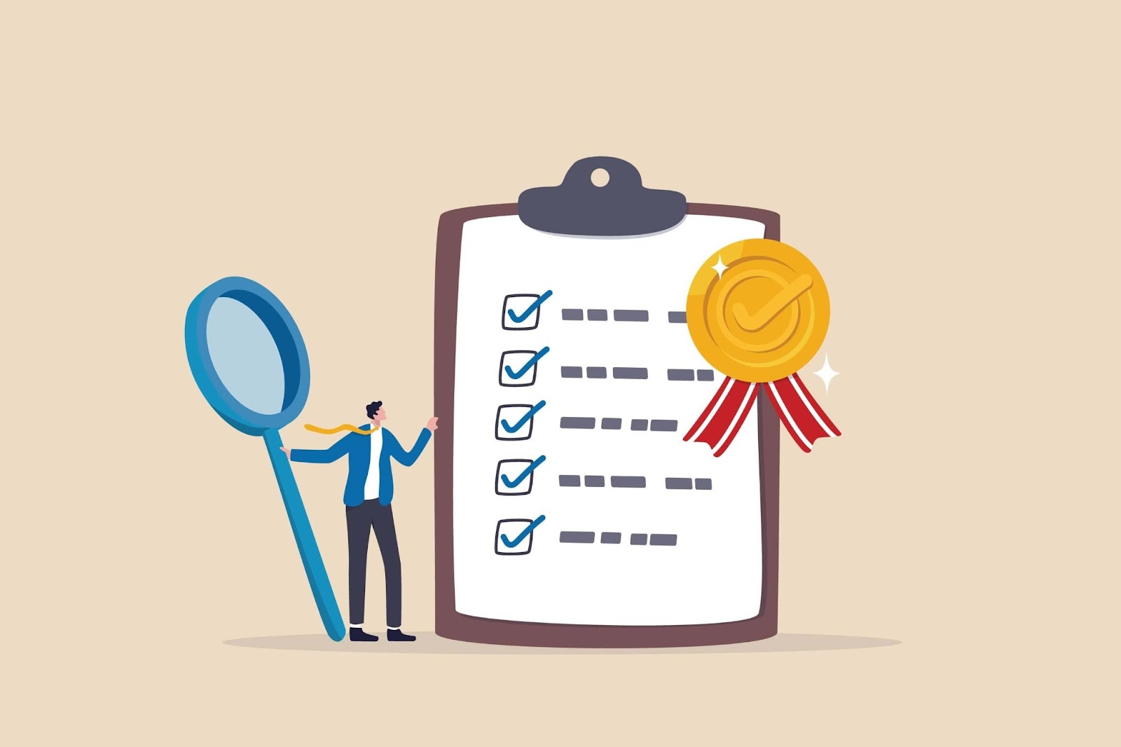 A corporate certificate of assurance with everything checked and a gold badge